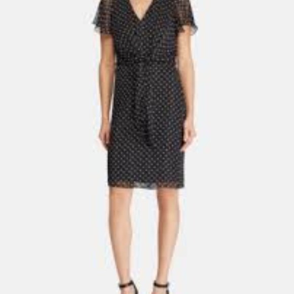 MSK Sheer Navy and Yellow Polka Dot Dress Size 10 NWT‎ Career Corpcore Normcore - Picture 1 of 7